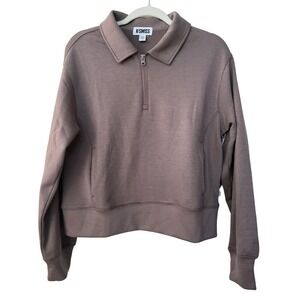 K-Swiss Womens Quarter Zip Pullover Sweatshirt Taupe Brown WU59819-250-QLA MED